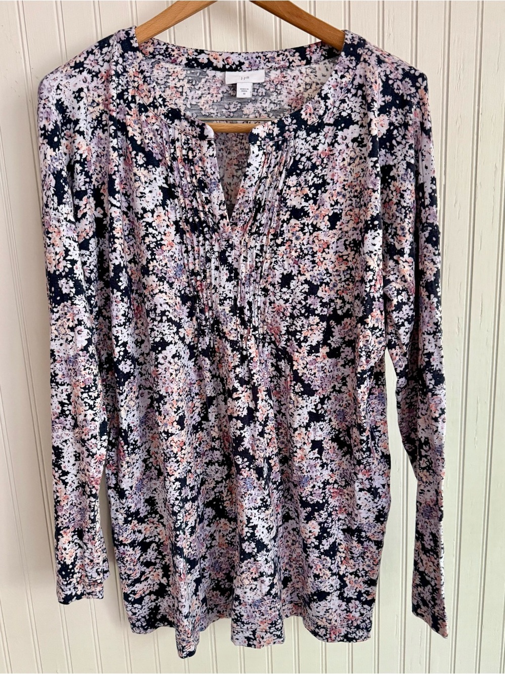 J. Jill Navy Purple Long-Sleeve Cotton Top Medium